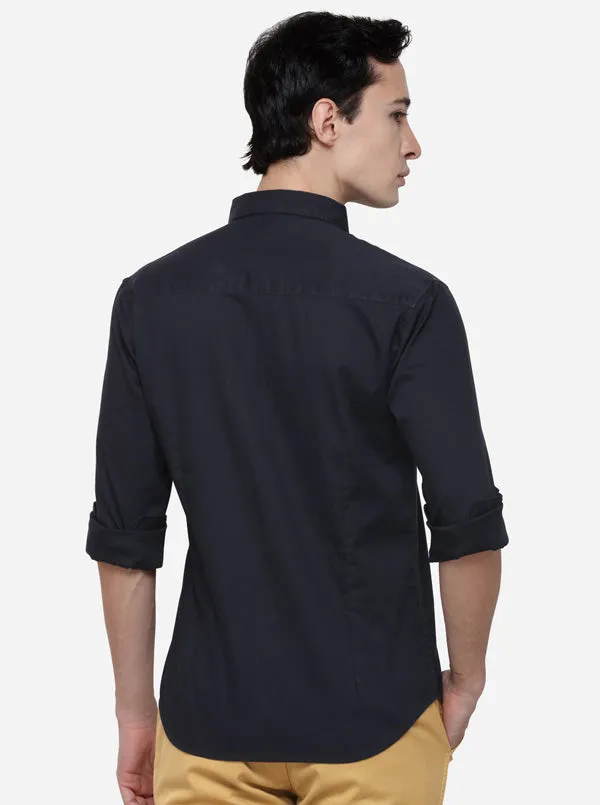 Peacoat Blue Slim Fit Solid Casual Shirt | Greenfibre