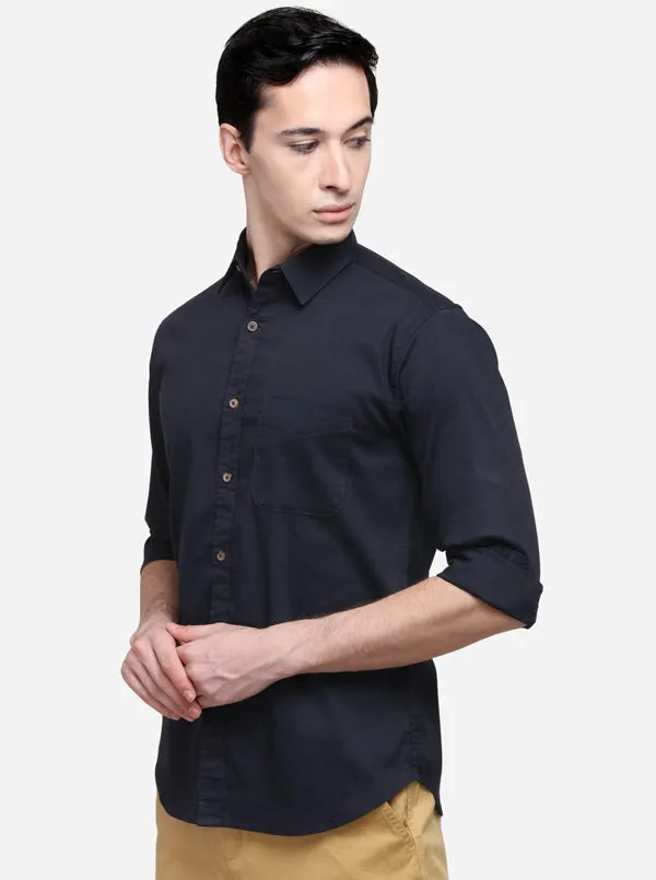 Peacoat Blue Slim Fit Solid Casual Shirt | Greenfibre