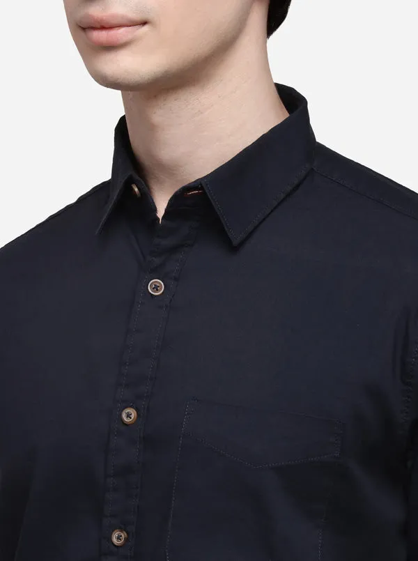 Peacoat Blue Slim Fit Solid Casual Shirt | Greenfibre