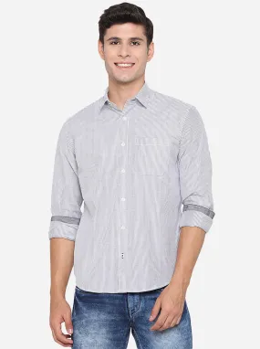 Peacoat White Striped Slim Fit Casual Shirt | Greenfibre