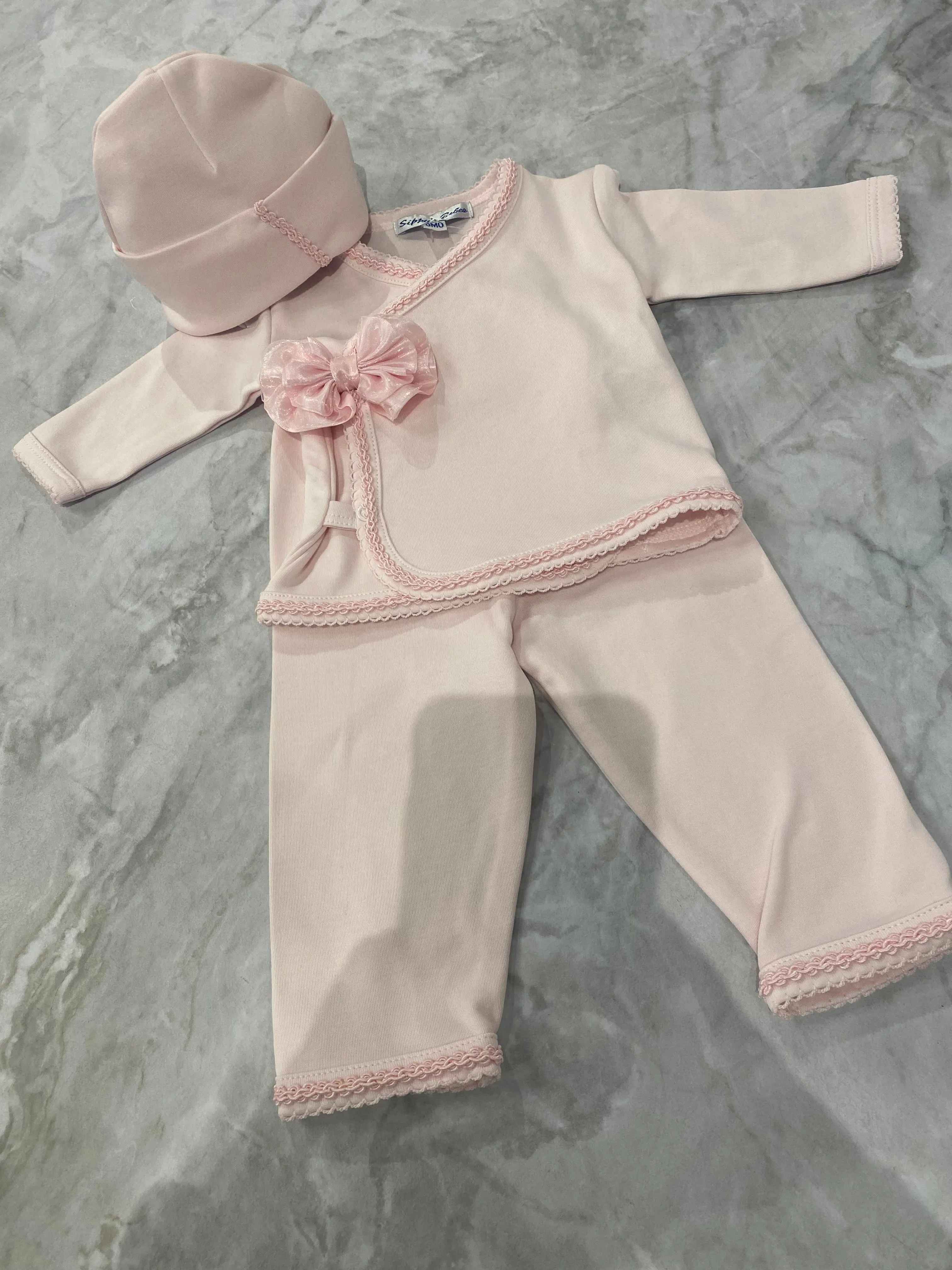 Pink Three Piece Set with Pink Trim and Bow