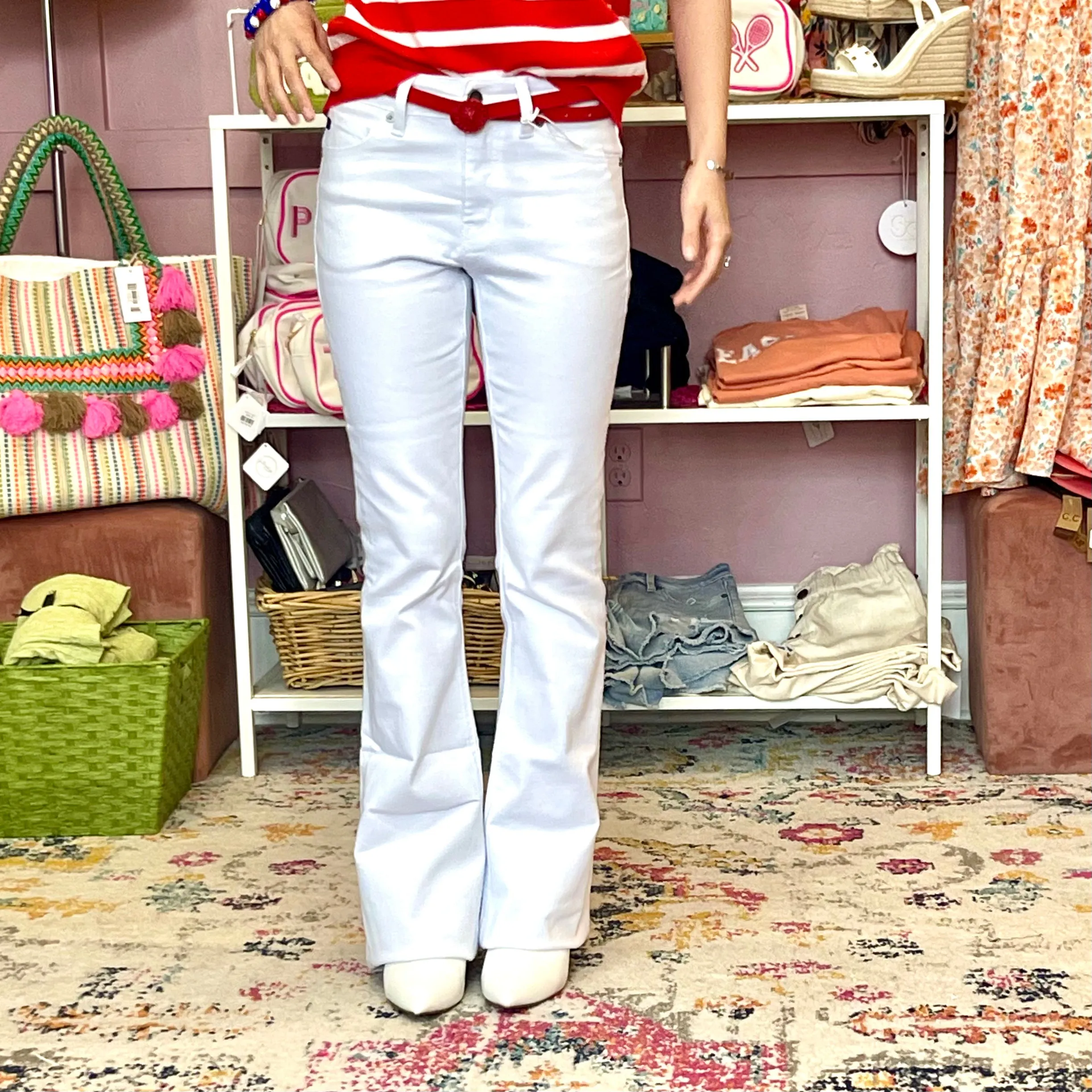 Poppy Mid Rise White Flare Jeans