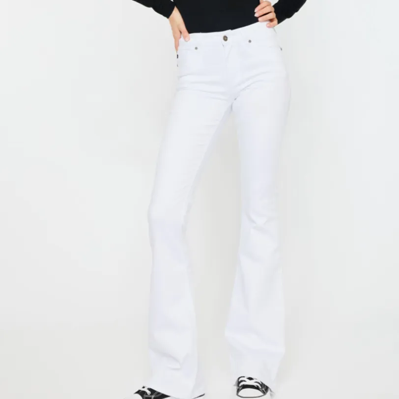 Poppy Mid Rise White Flare Jeans