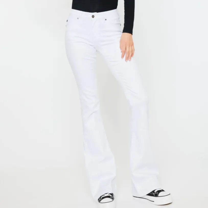 Poppy Mid Rise White Flare Jeans