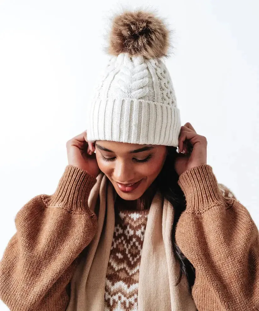 Recycled Wishbone Cable Pom Hat