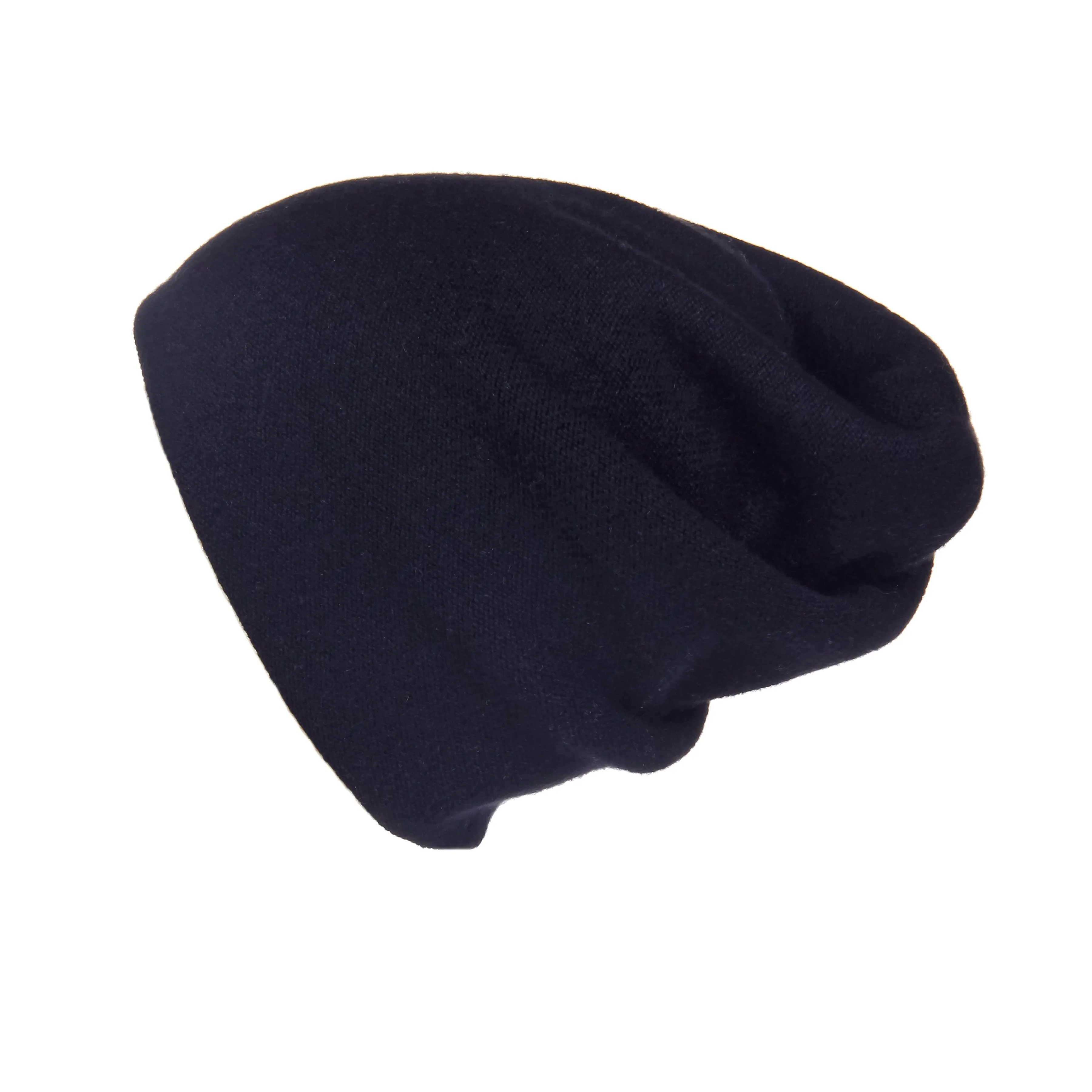 Reversible Slouchy Black Cashmere Hat with White Heart and White Pom-Pom