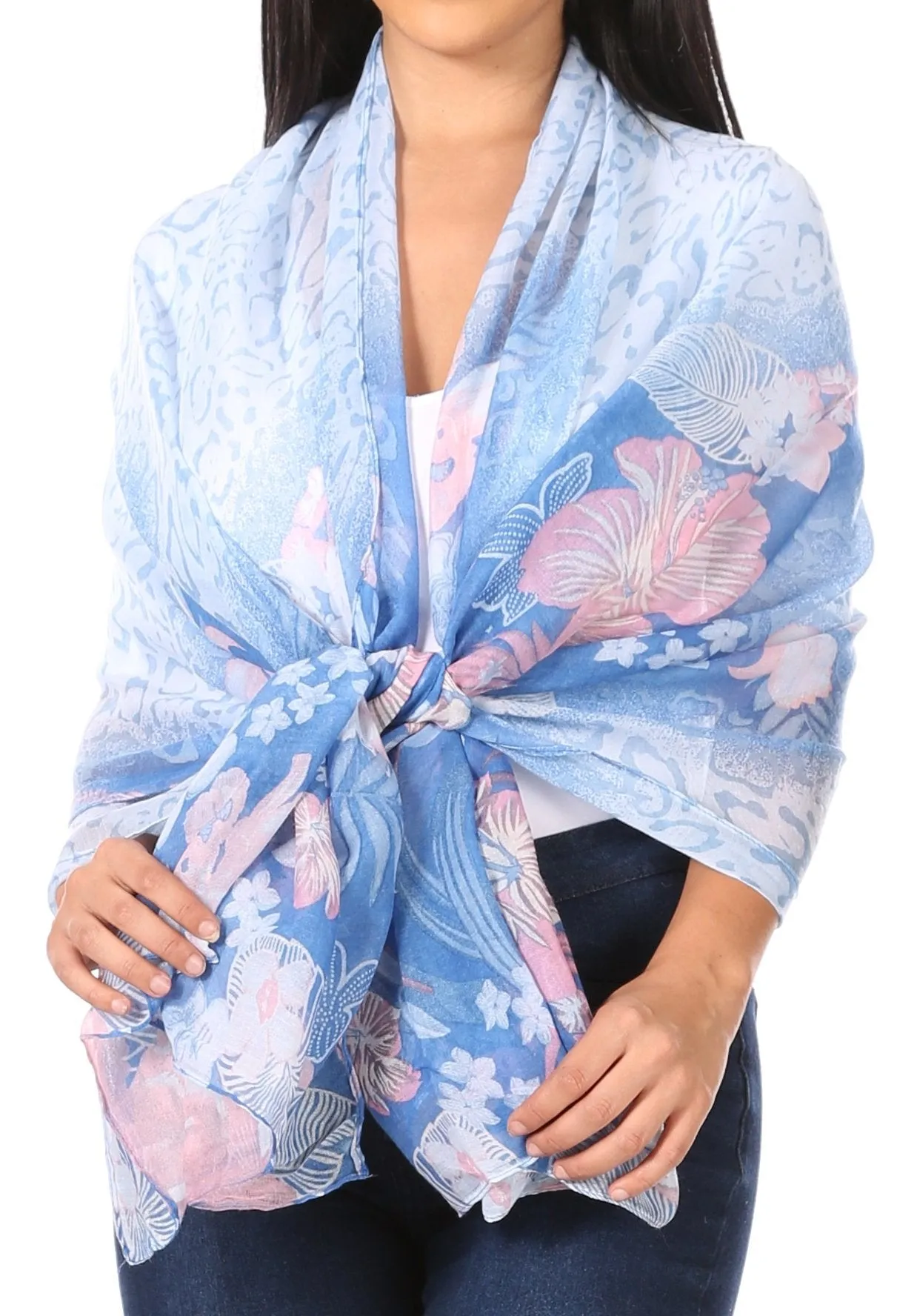 Sakkas Nichole summer gauze featherweight patterned versitile sheer scarf wrap