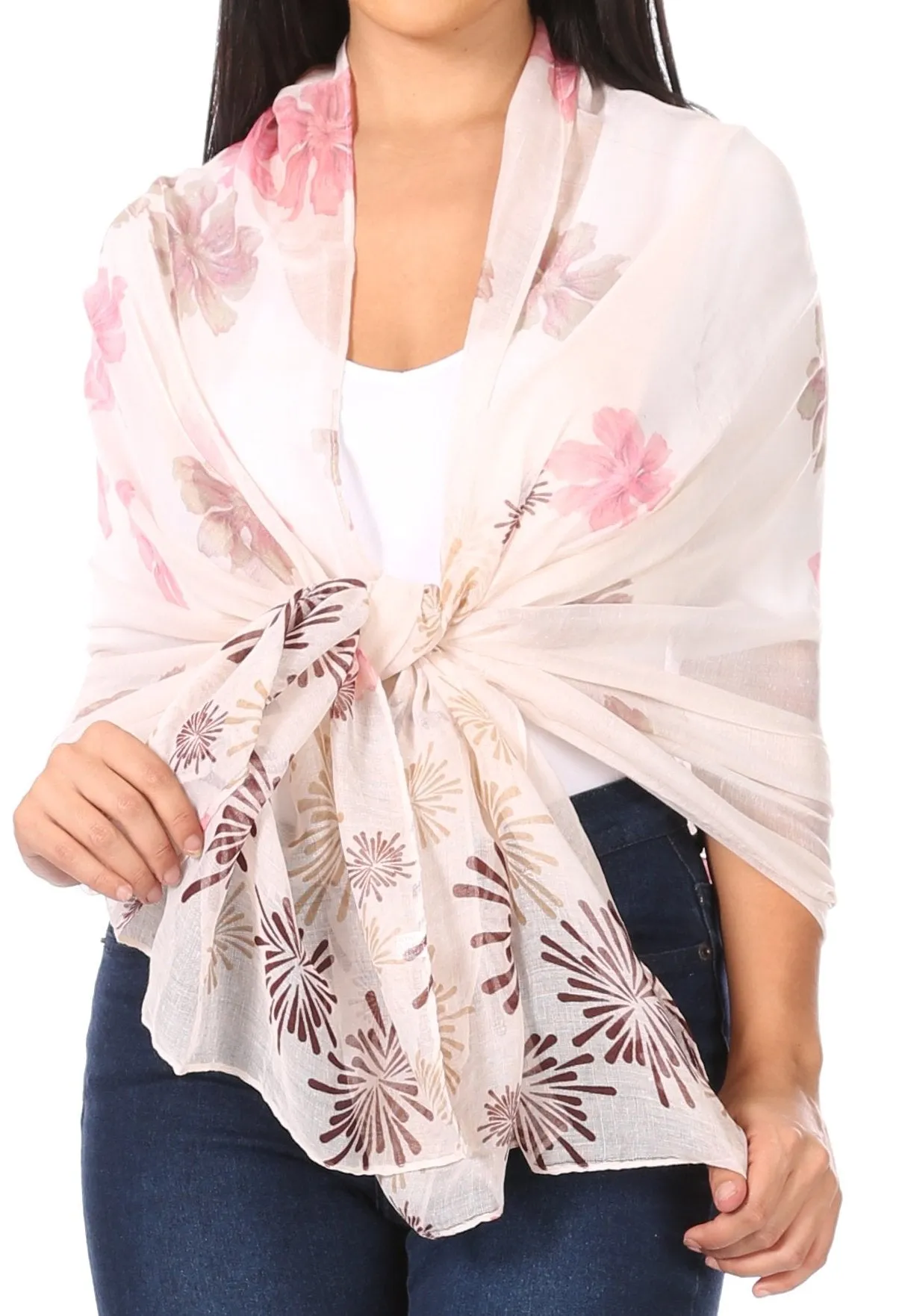 Sakkas Nichole summer gauze featherweight patterned versitile sheer scarf wrap