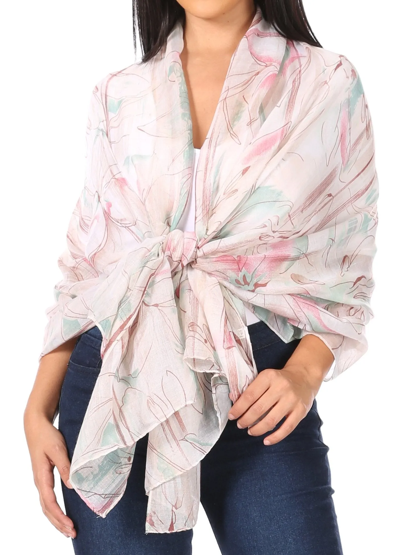 Sakkas Nichole summer gauze featherweight patterned versitile sheer scarf wrap