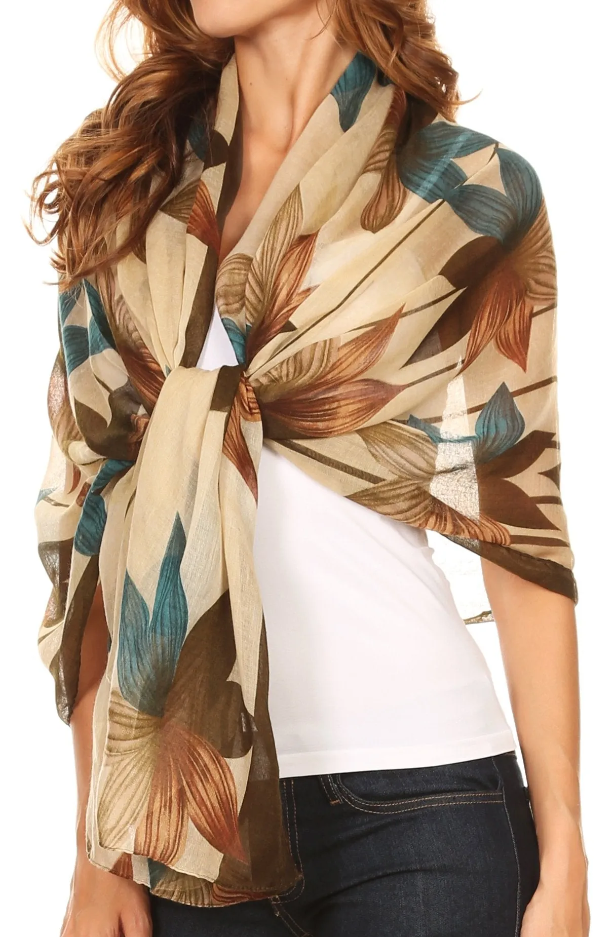 Sakkas Nichole summer gauze featherweight patterned versitile sheer scarf wrap