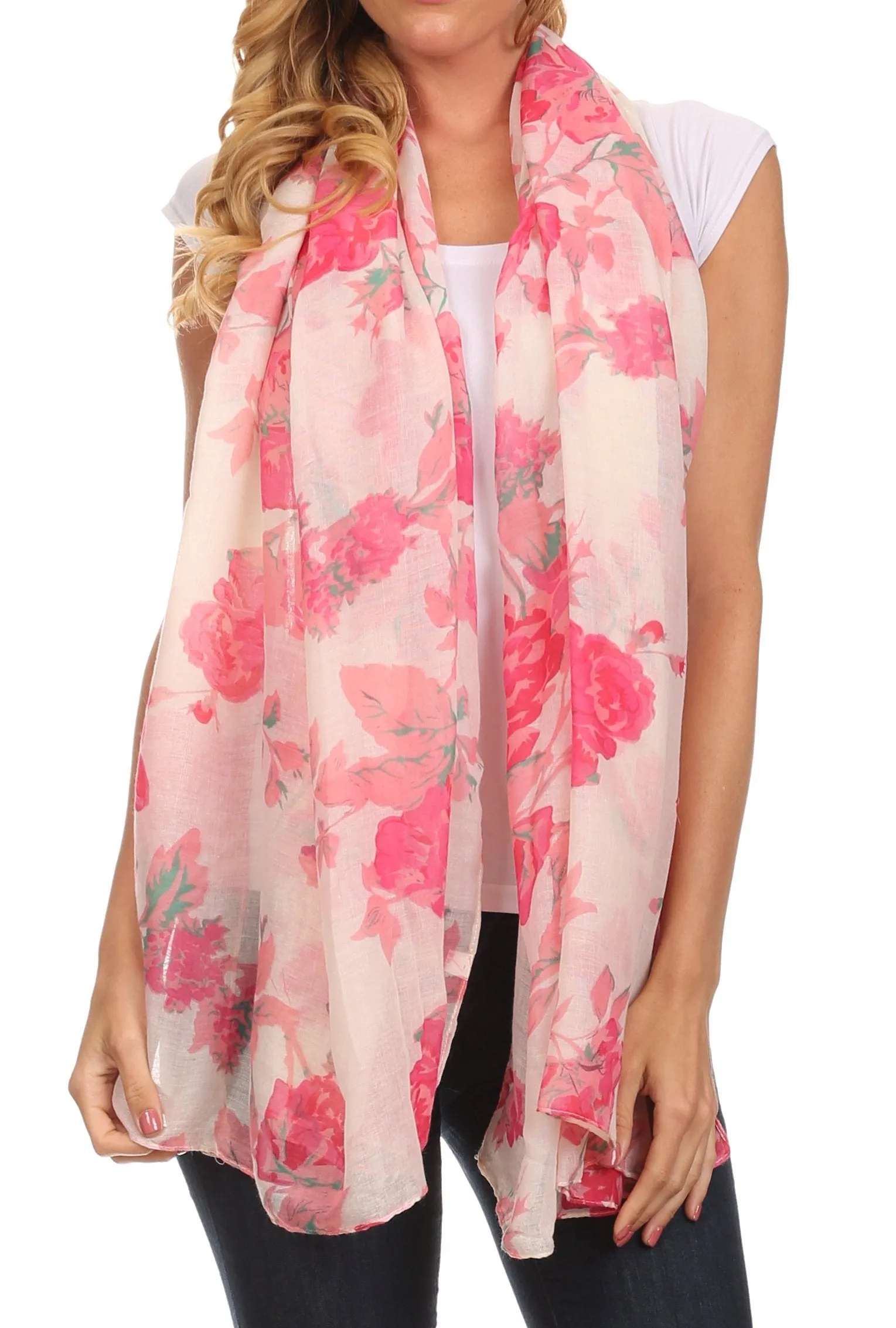 Sakkas Nichole summer gauze featherweight patterned versitile sheer scarf wrap