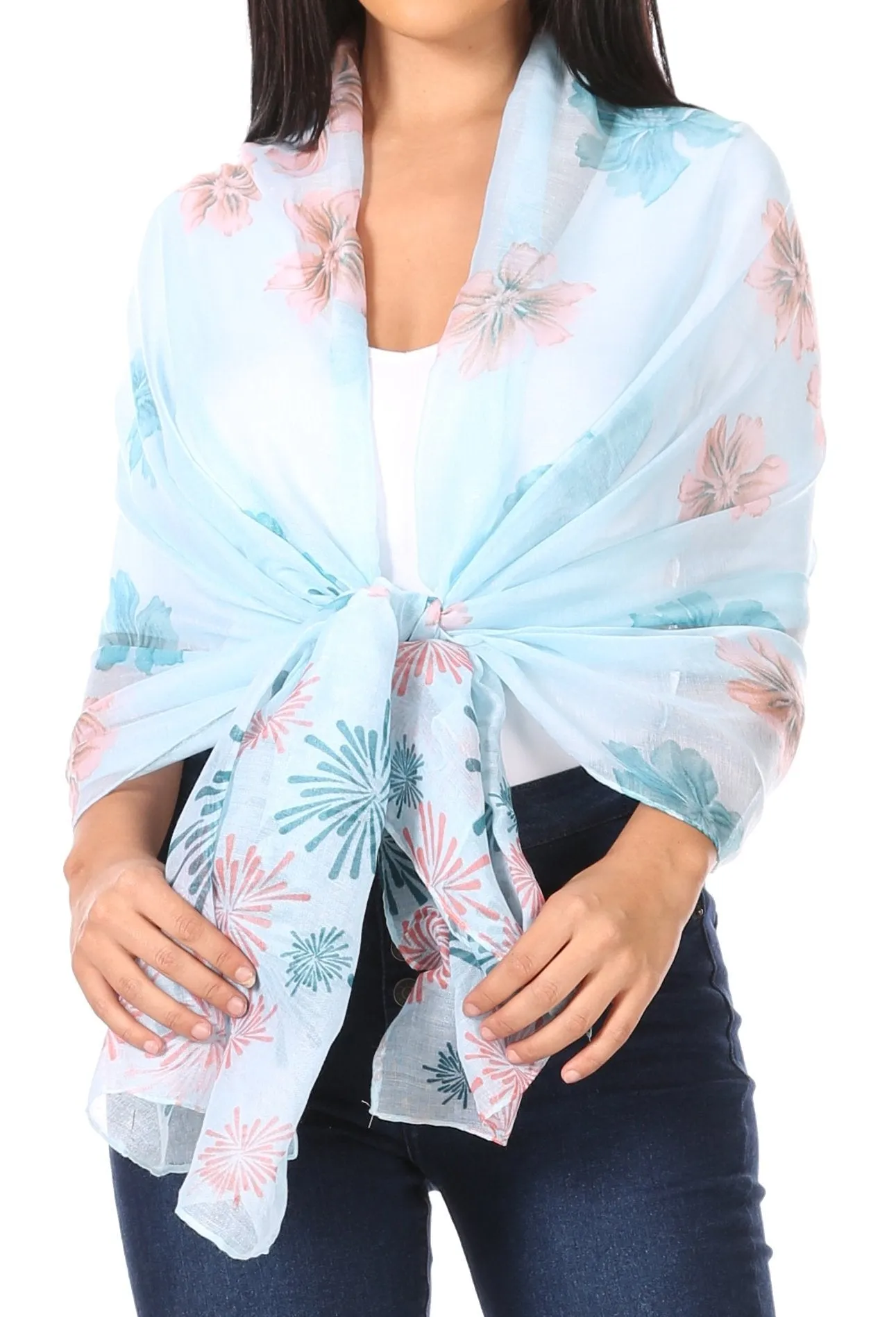 Sakkas Nichole summer gauze featherweight patterned versitile sheer scarf wrap