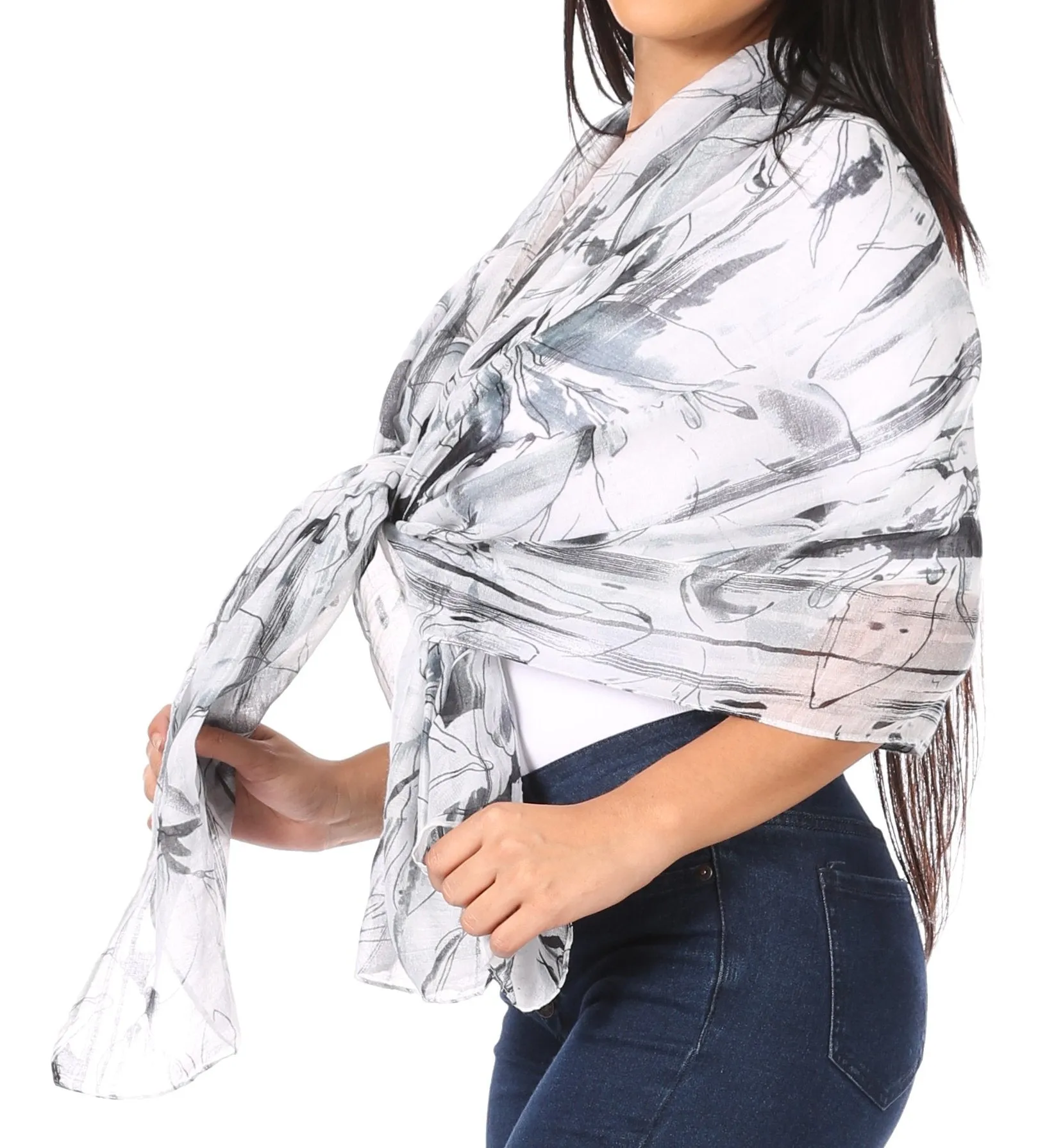 Sakkas Nichole summer gauze featherweight patterned versitile sheer scarf wrap