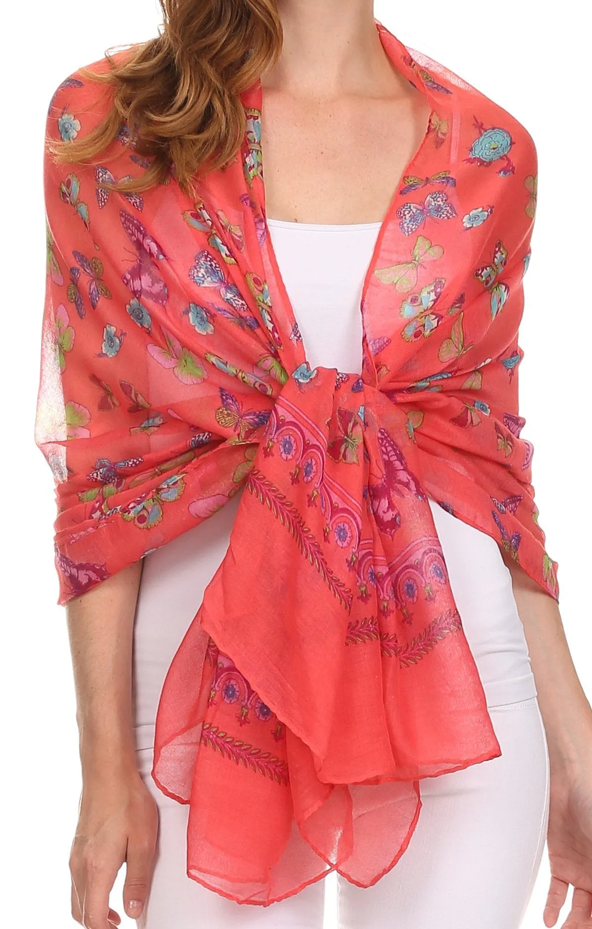 Sakkas Nichole summer gauze featherweight patterned versitile sheer scarf wrap