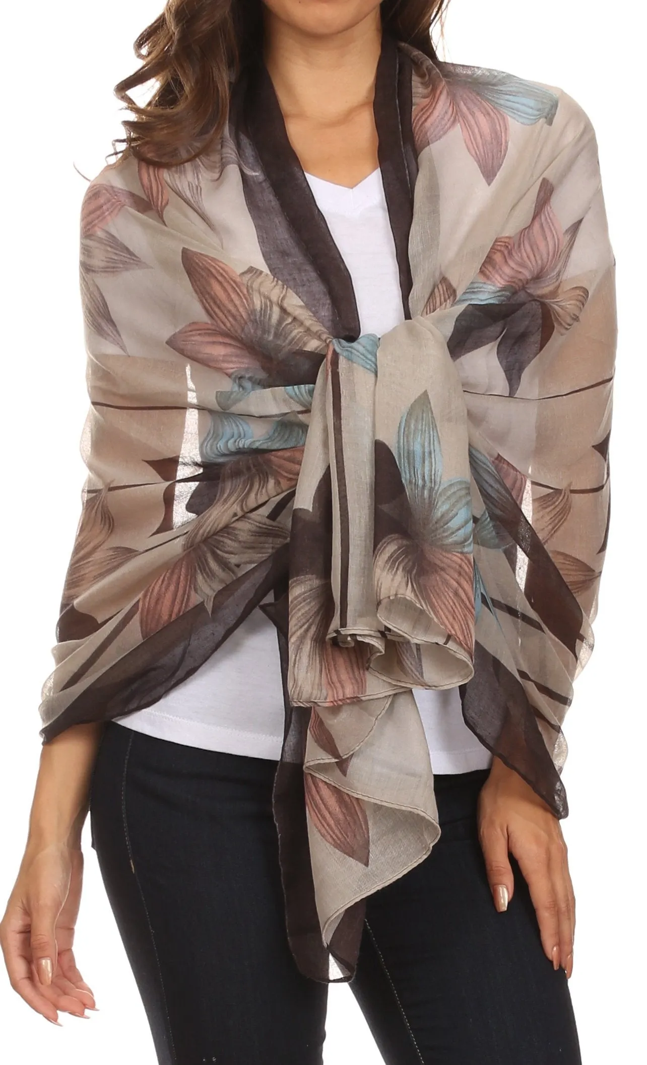 Sakkas Nichole summer gauze featherweight patterned versitile sheer scarf wrap