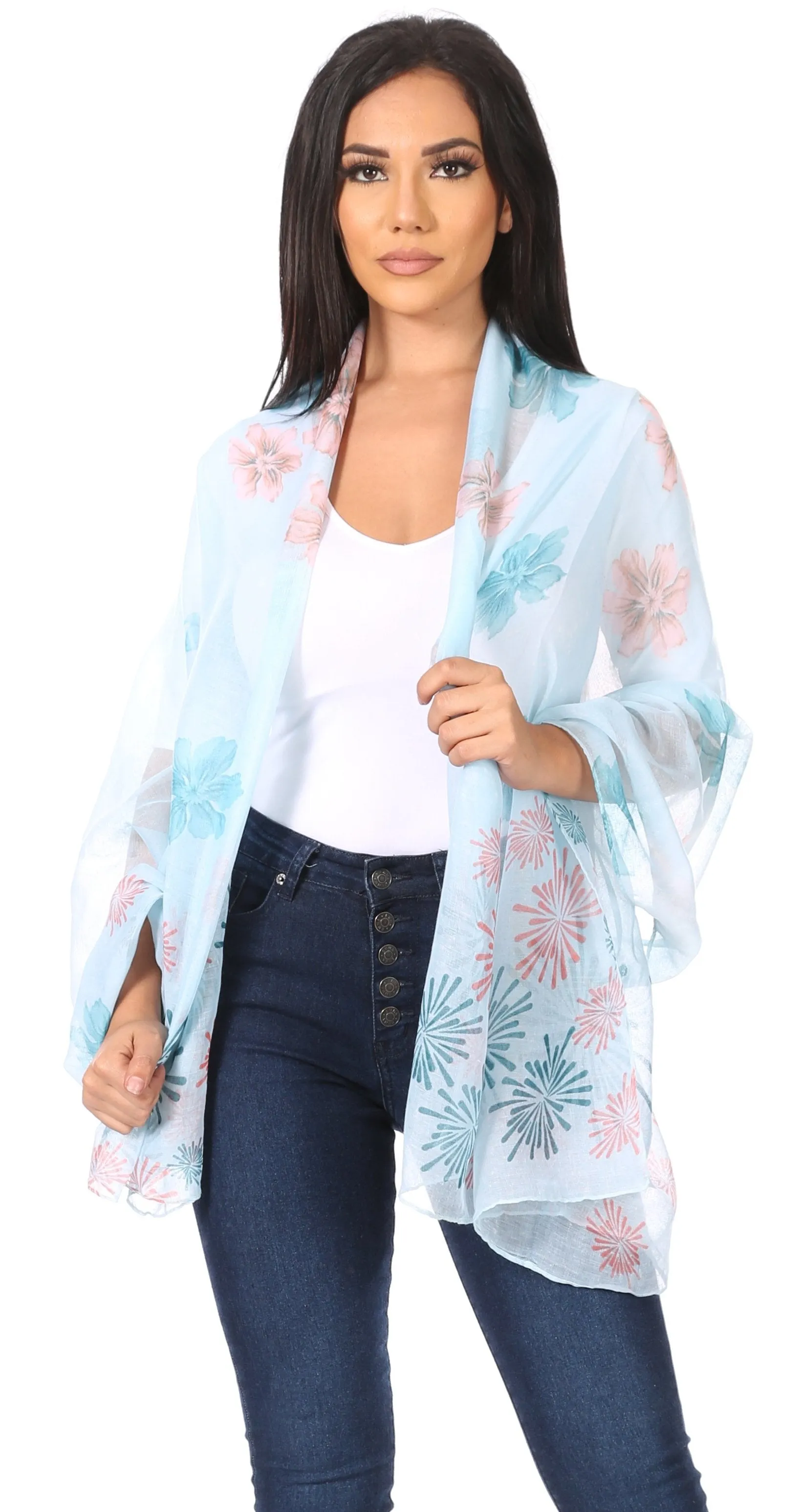 Sakkas Nichole summer gauze featherweight patterned versitile sheer scarf wrap