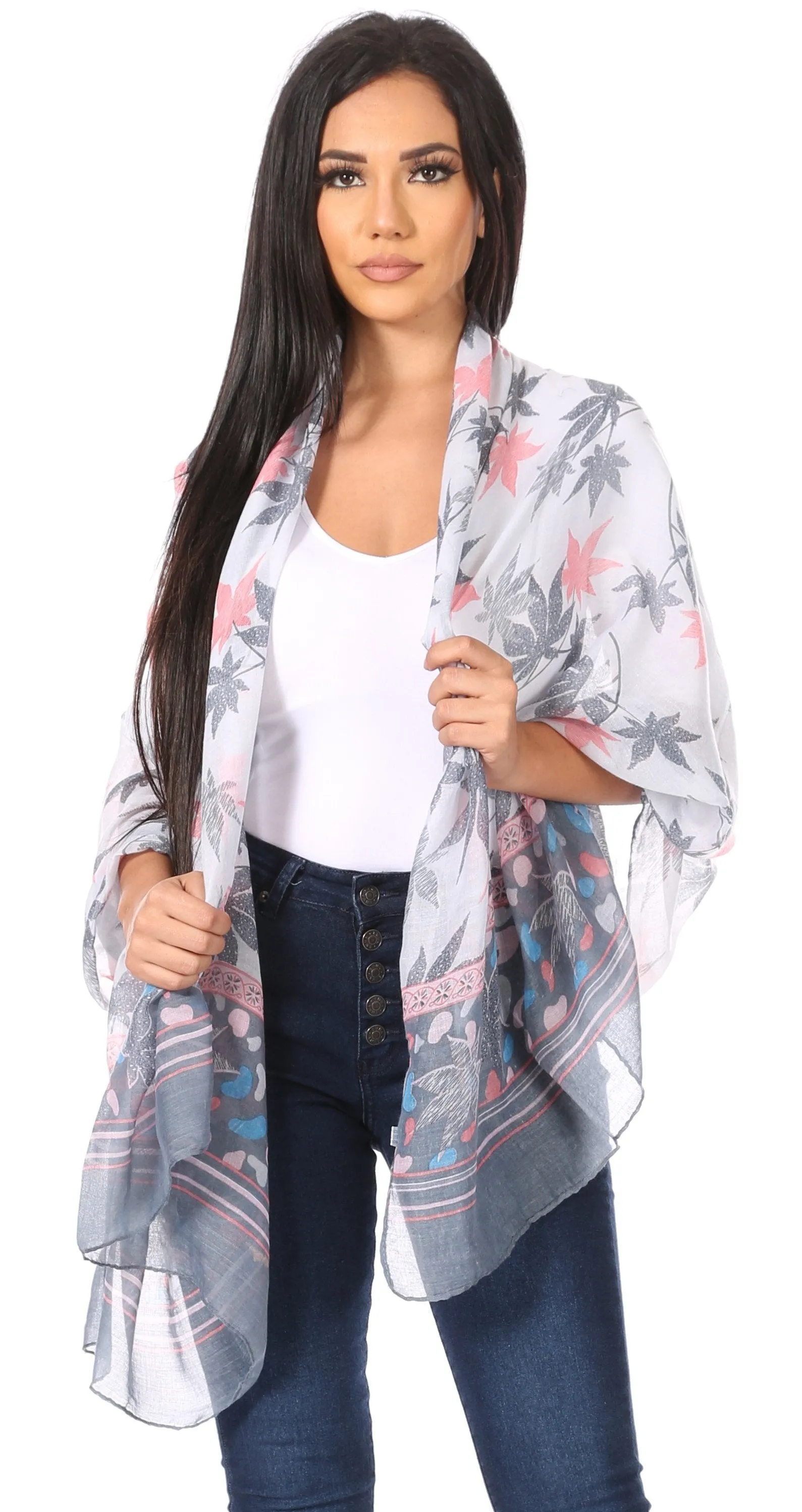 Sakkas Nichole summer gauze featherweight patterned versitile sheer scarf wrap