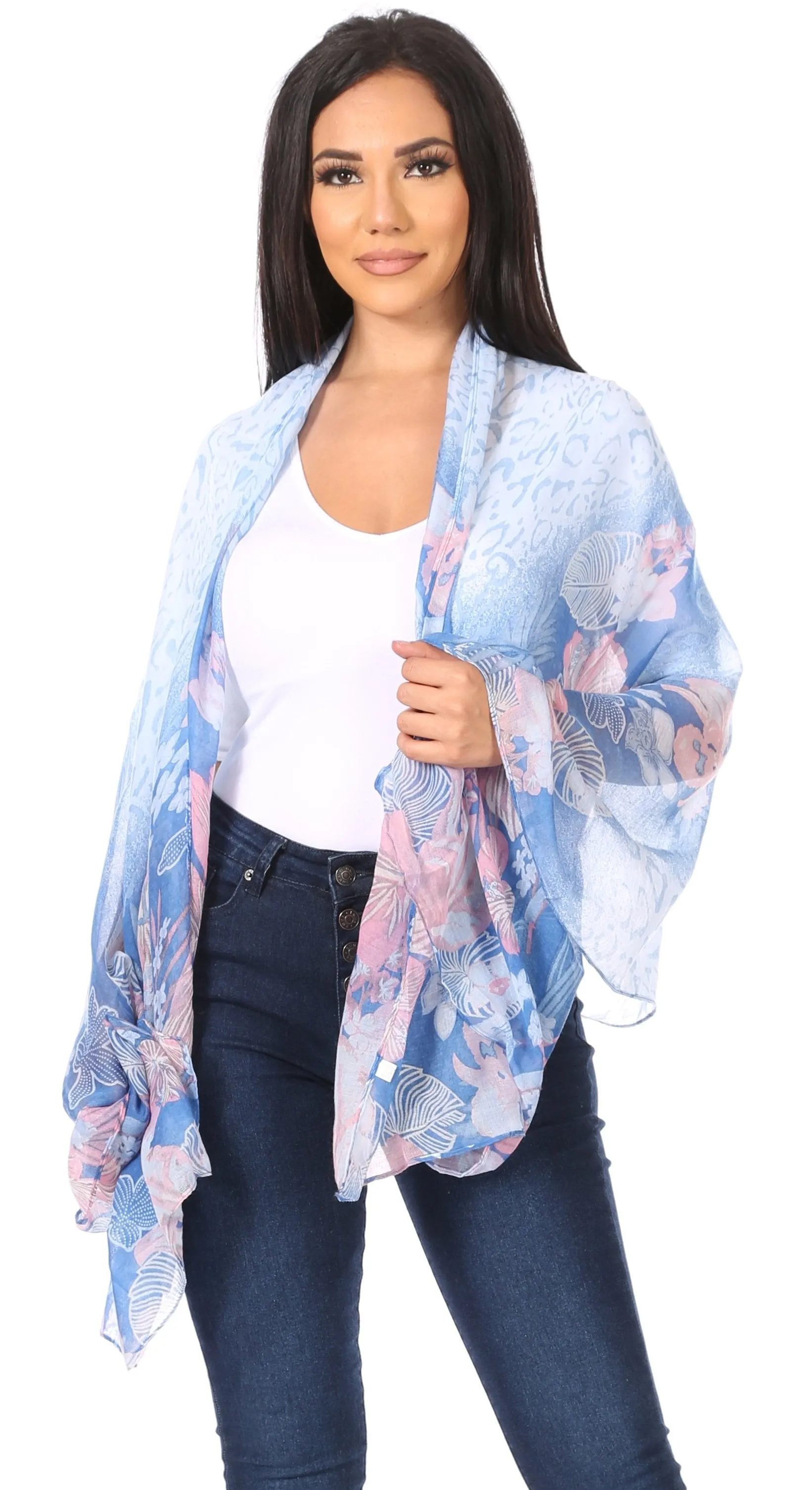 Sakkas Nichole summer gauze featherweight patterned versitile sheer scarf wrap