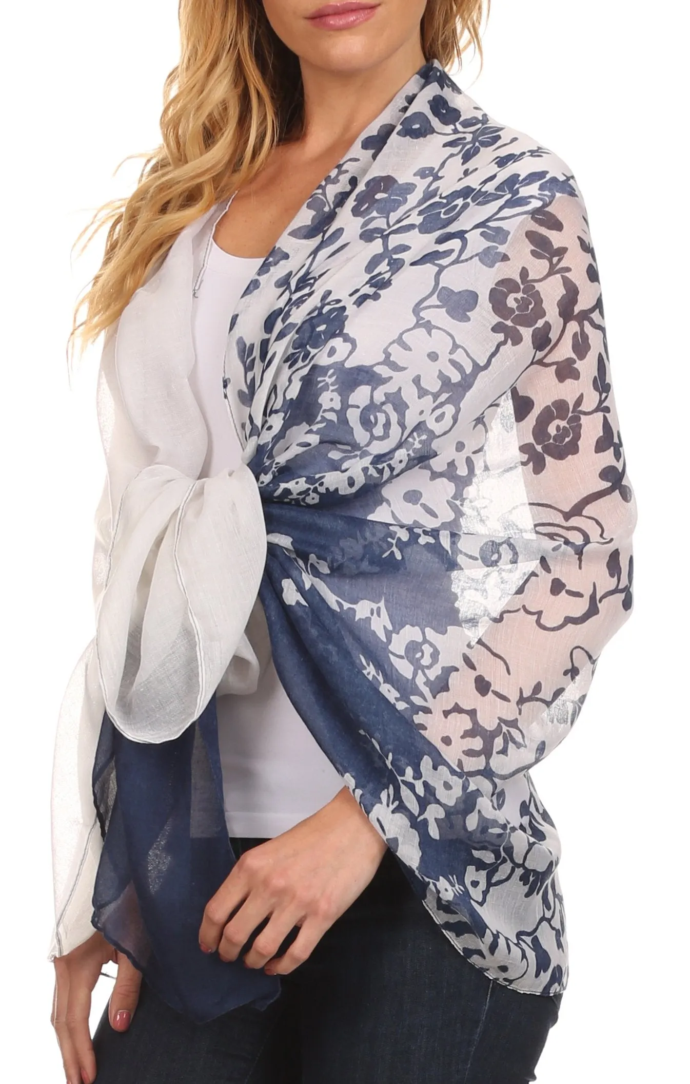 Sakkas Nichole summer gauze featherweight patterned versitile sheer scarf wrap