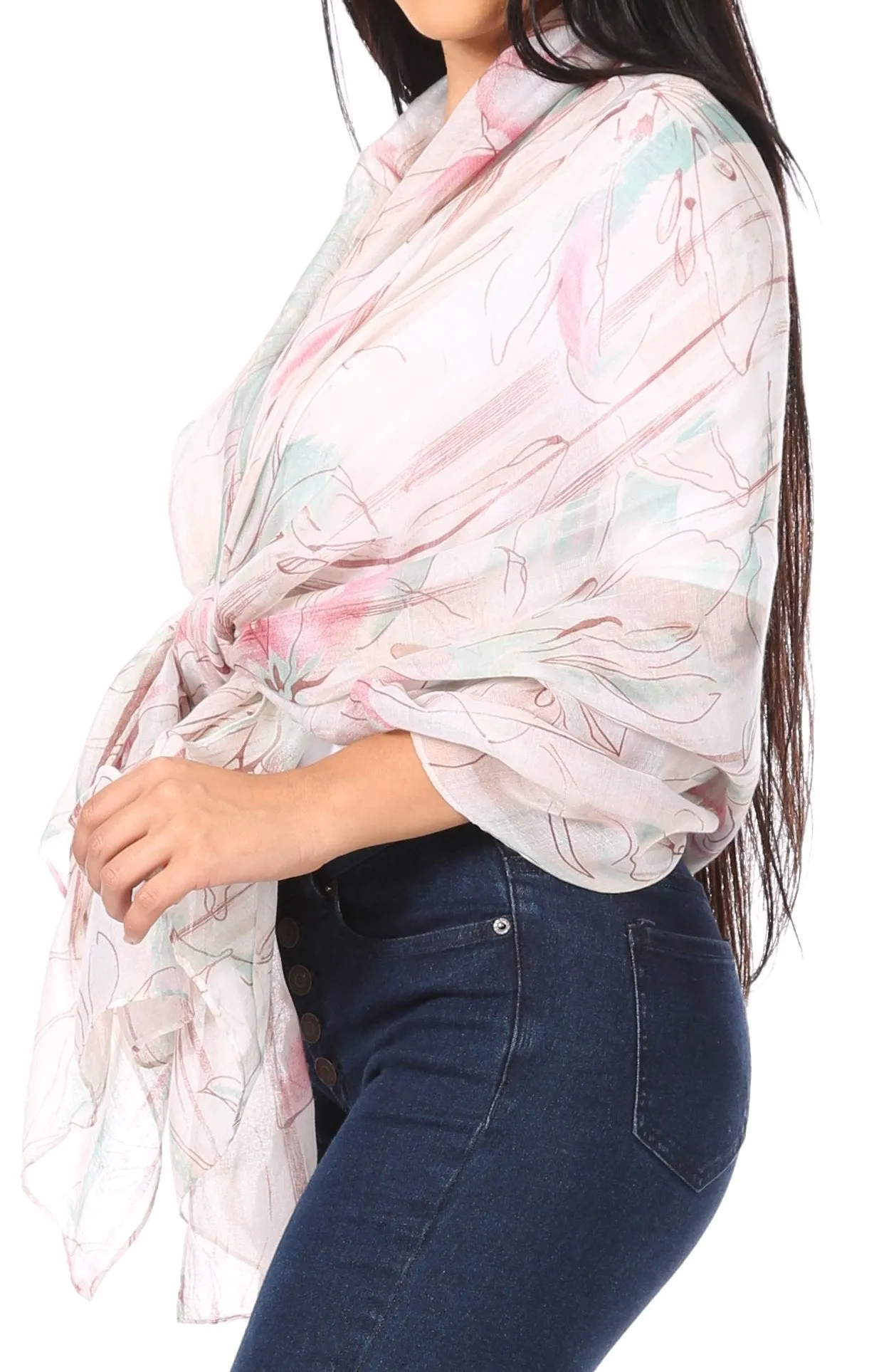 Sakkas Nichole summer gauze featherweight patterned versitile sheer scarf wrap