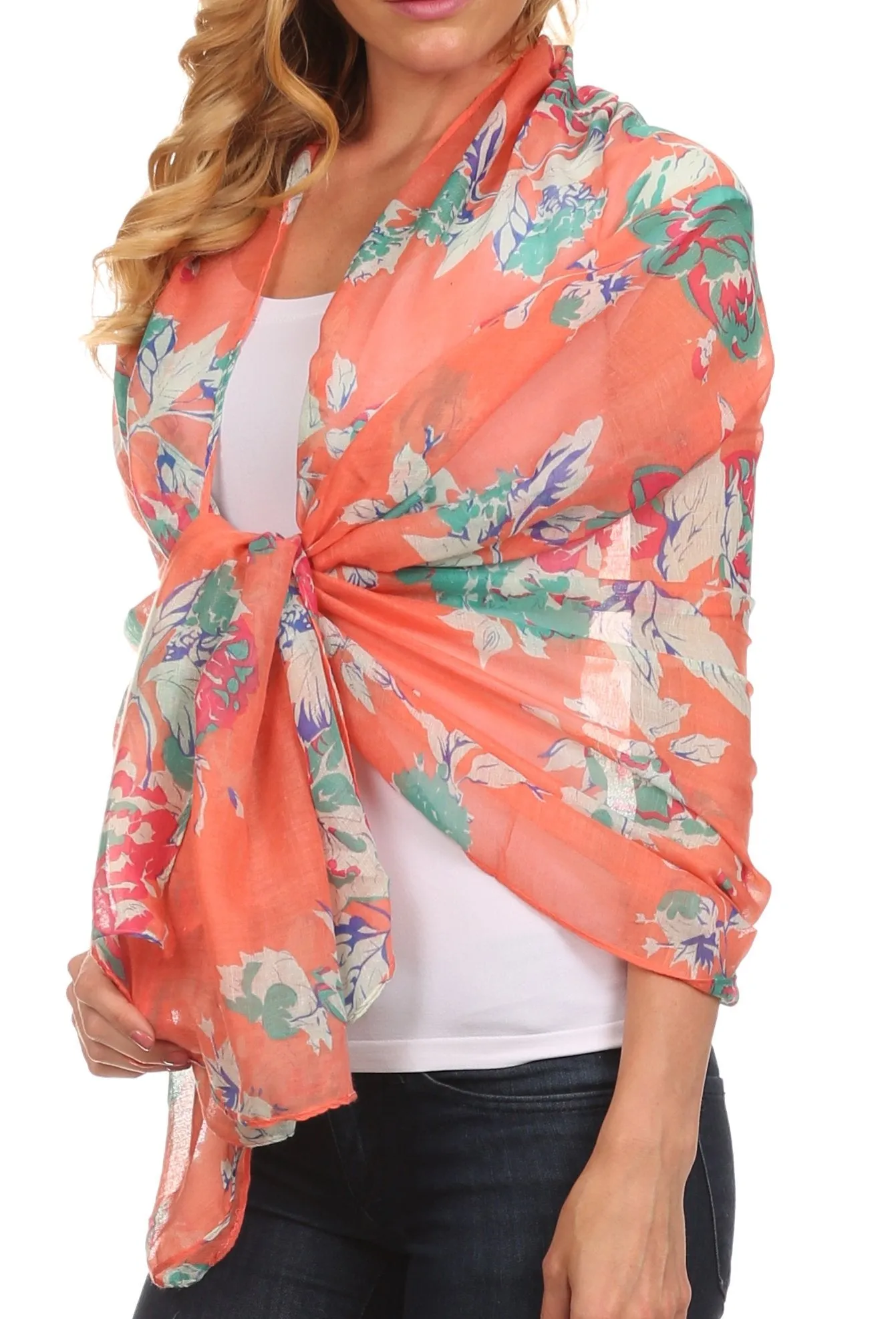 Sakkas Nichole summer gauze featherweight patterned versitile sheer scarf wrap