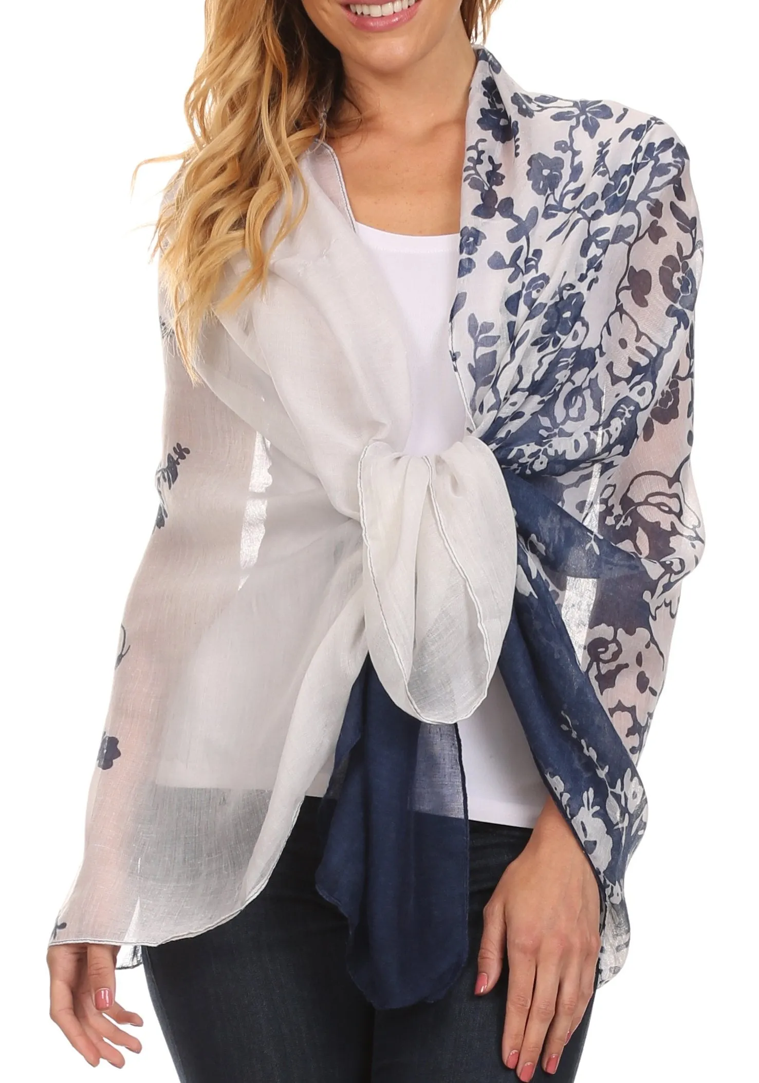 Sakkas Nichole summer gauze featherweight patterned versitile sheer scarf wrap