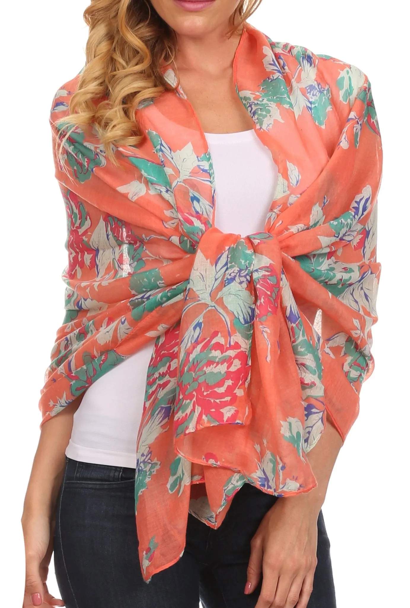 Sakkas Nichole summer gauze featherweight patterned versitile sheer scarf wrap