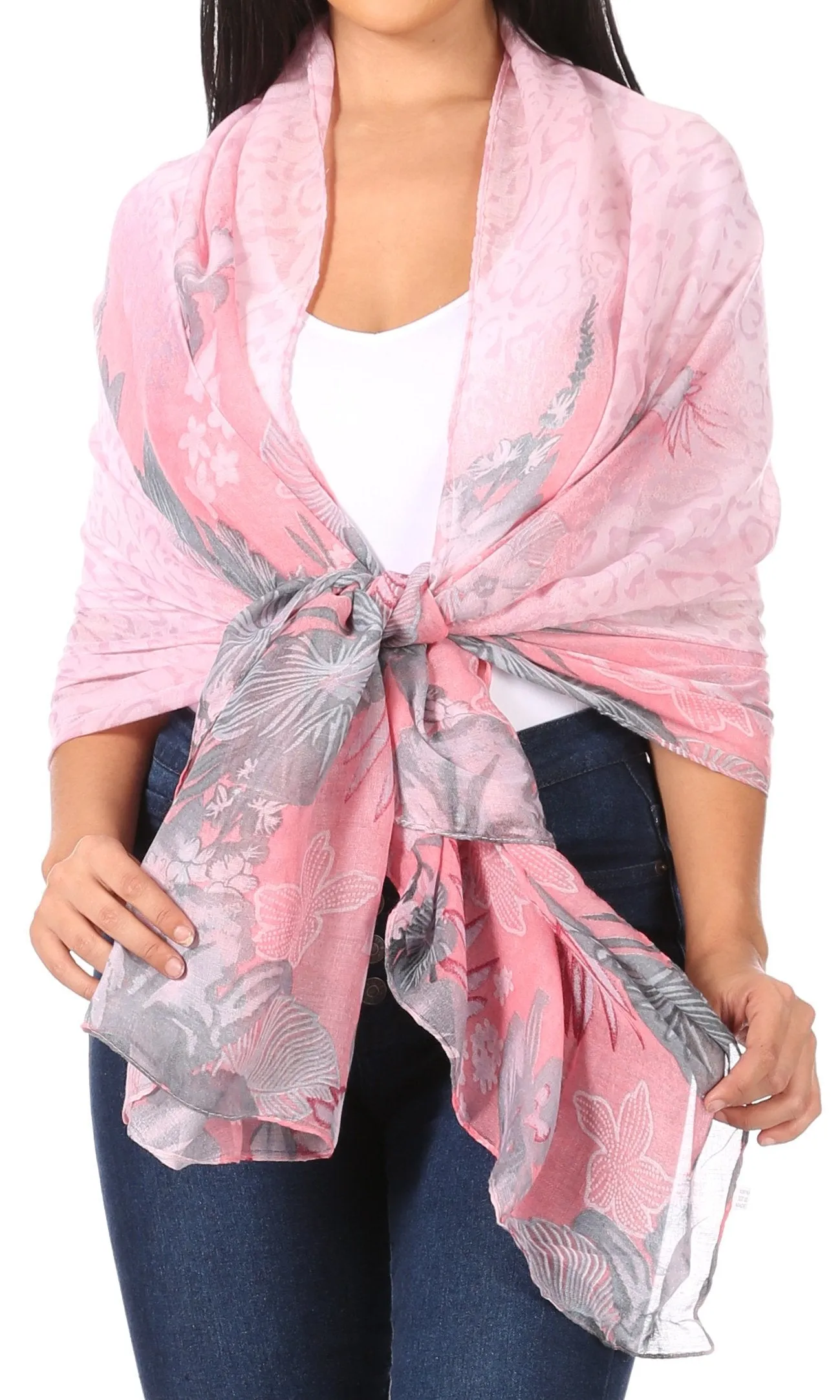 Sakkas Nichole summer gauze featherweight patterned versitile sheer scarf wrap