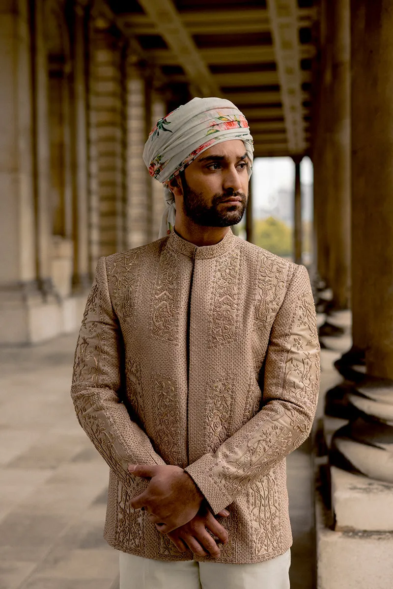 SALMON PINK JAMAWAR PRINCE COAT