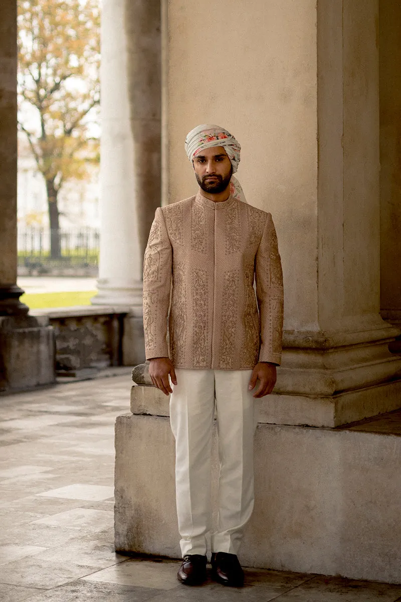 SALMON PINK JAMAWAR PRINCE COAT