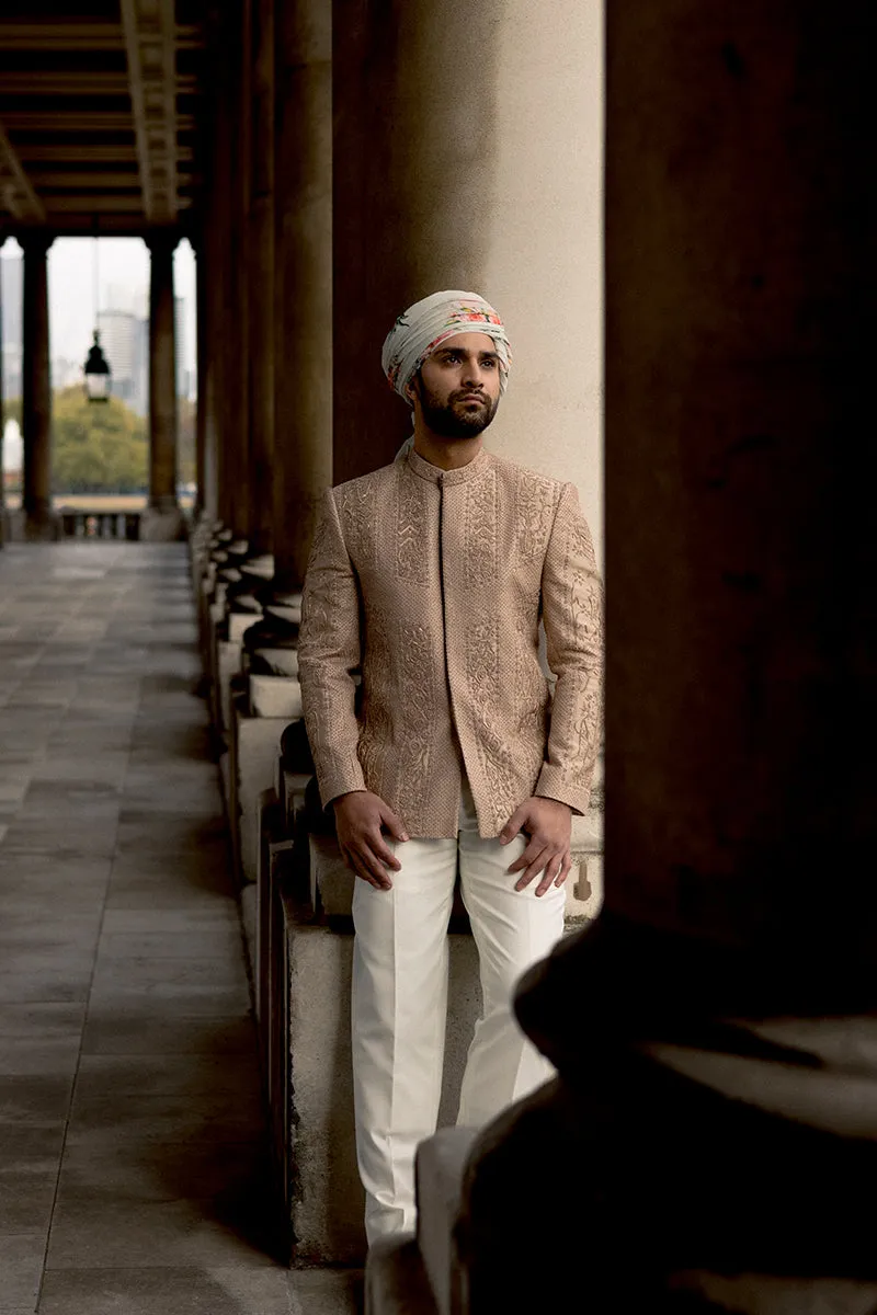 SALMON PINK JAMAWAR PRINCE COAT