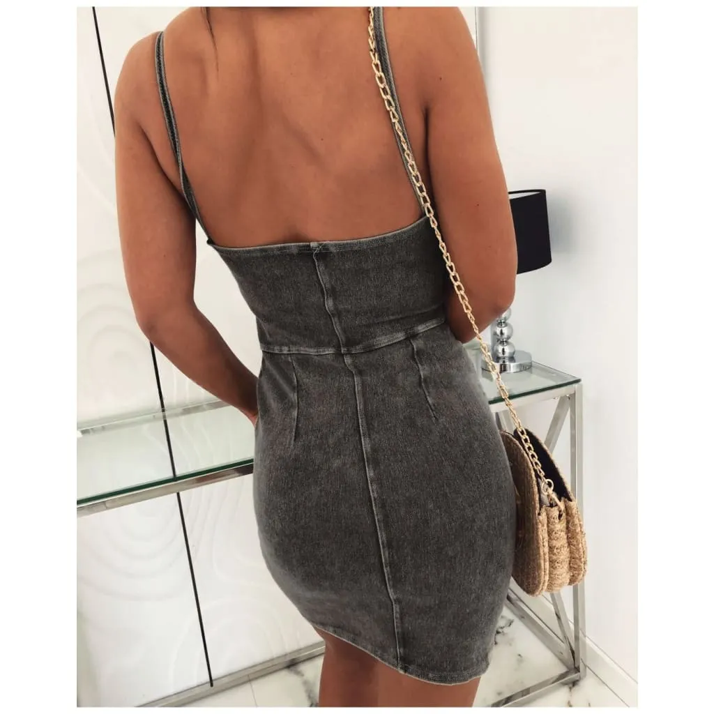 Seam Detail Bustier Bodycon Cami Denim Dress