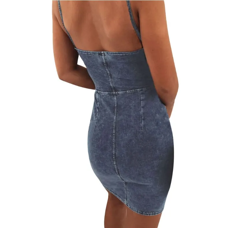 Seam Detail Bustier Bodycon Cami Denim Dress