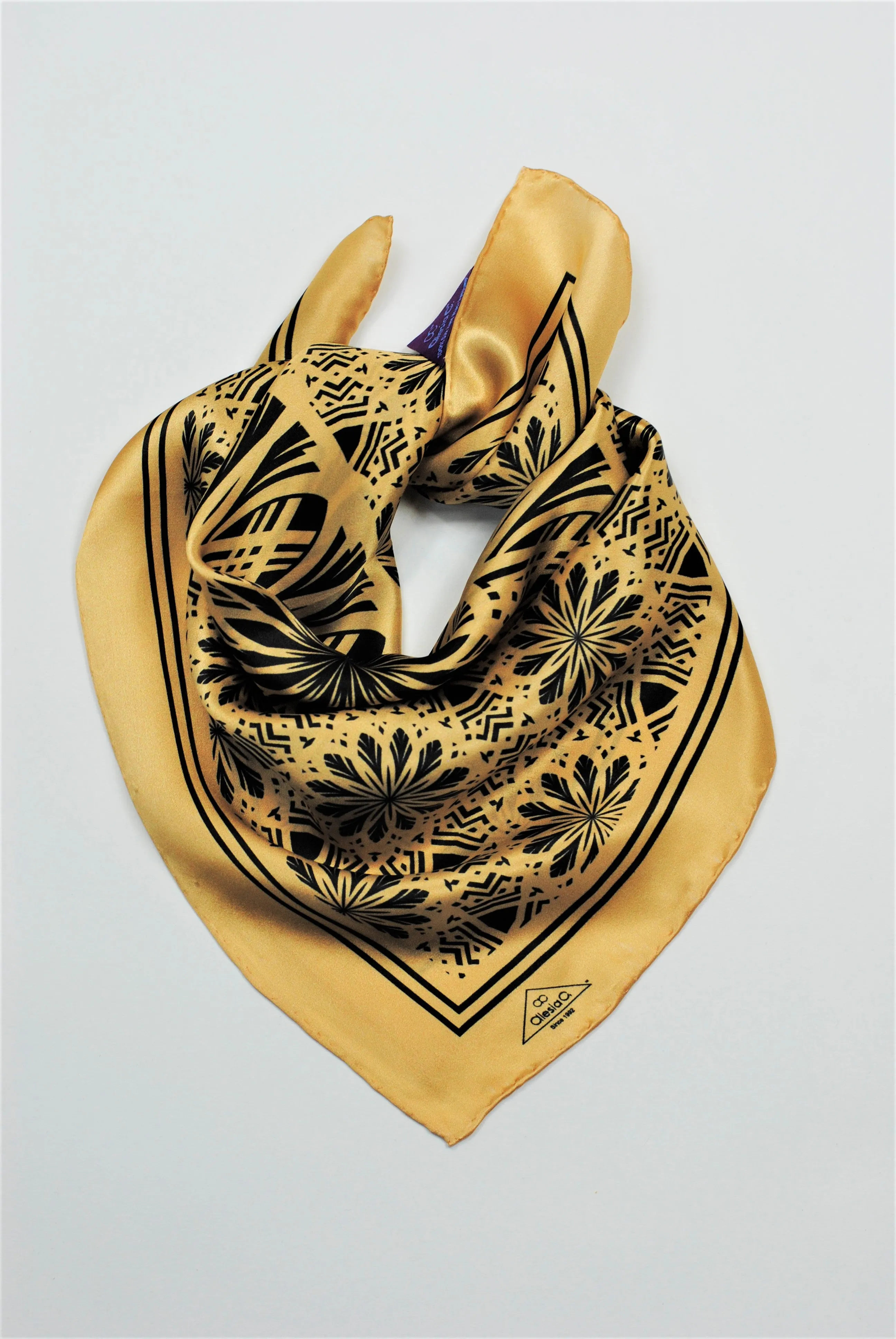 SERENITY Mandala 100% Silk Scarf in Beige Black