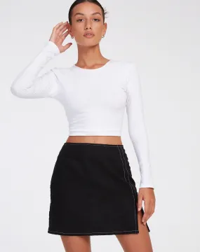 Sheny Mini Skirt in Rami Black With White Stitch