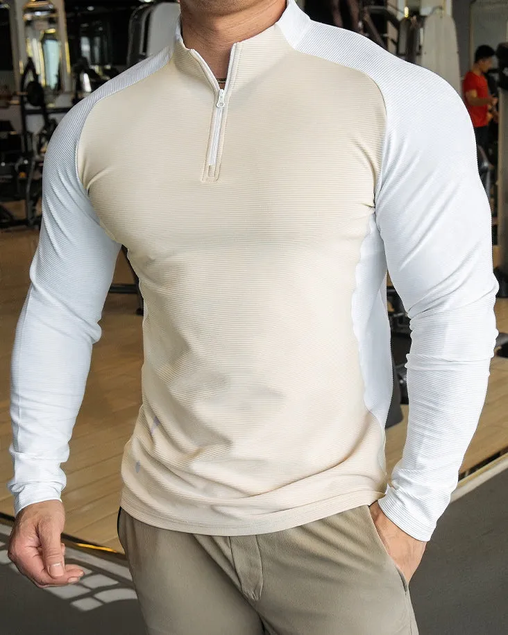 Shoulder Cut Quarter Zip Pullover Long Sleeve