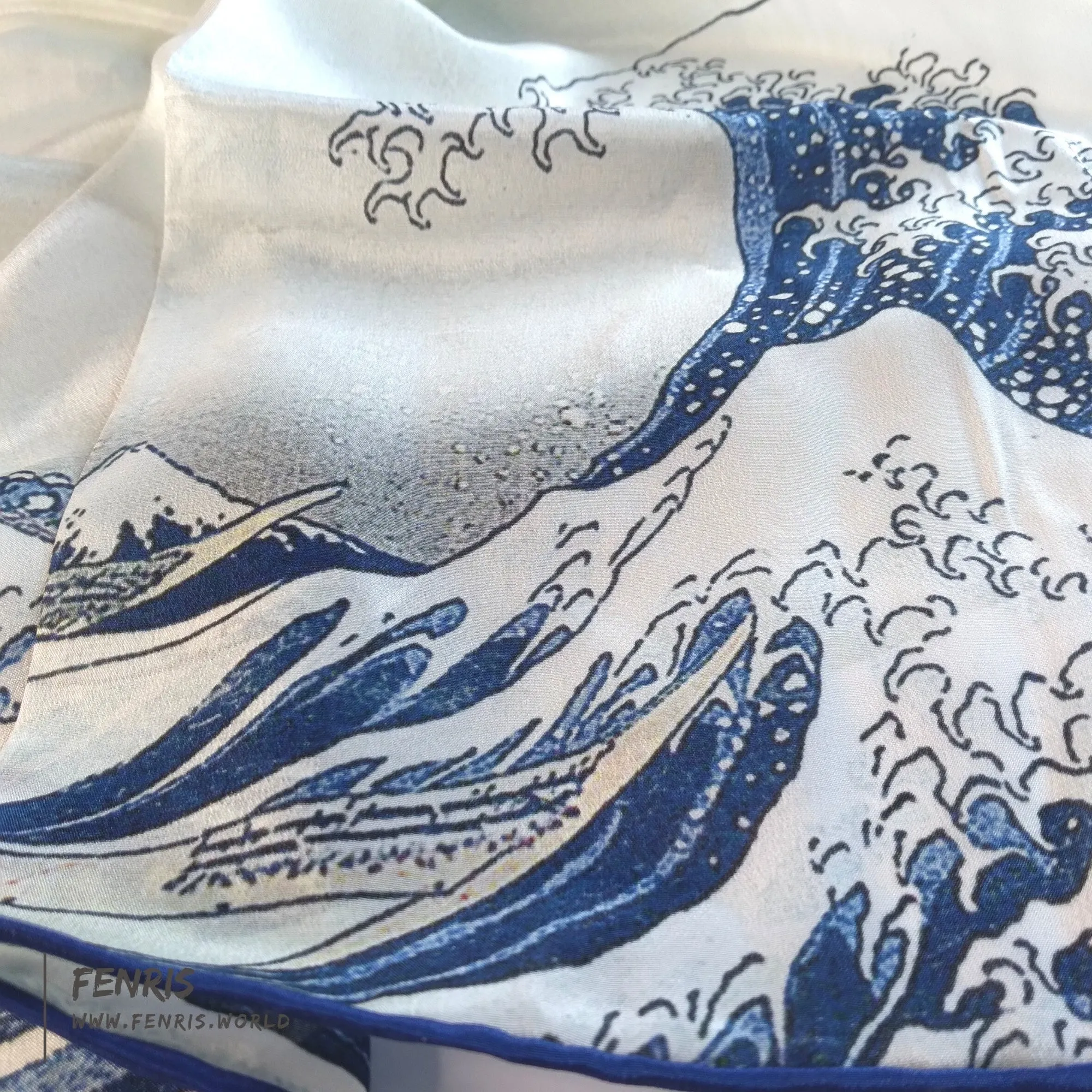 Silk Scarf Shawl Great Wave Of Kanagawa Blue Long - Fenris