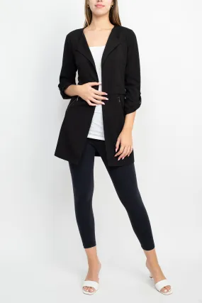 Soho Open Front 3/4 Sleeve Collared Solid Knit Jacket