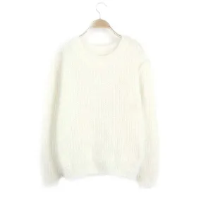 Solid Loose Basics Knitting Sweater For Women Round Neck Long Sleeve Minimalist Pullover Sweaters Female Fashion