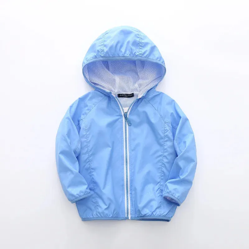 Spring Summer Boys Girl Jacket Solid Color Hooded Zipper Coats  Baby Girls Outerwear Kids Windbreaker