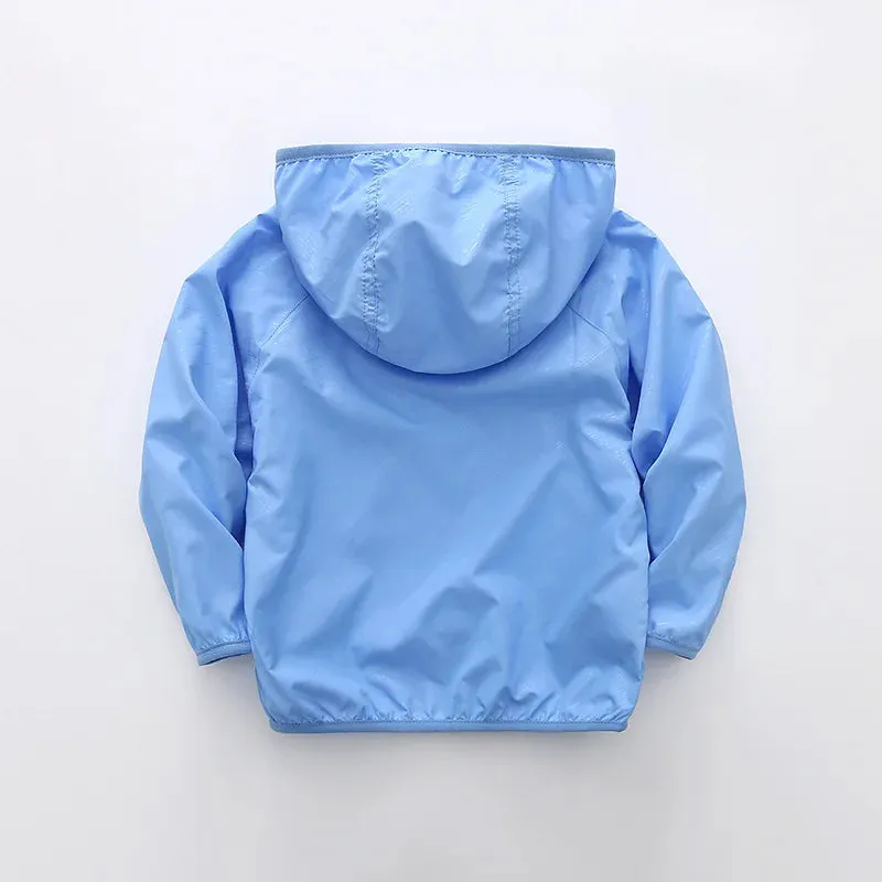 Spring Summer Boys Girl Jacket Solid Color Hooded Zipper Coats  Baby Girls Outerwear Kids Windbreaker