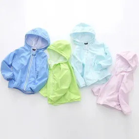 Spring Summer Boys Girl Jacket Solid Color Hooded Zipper Coats  Baby Girls Outerwear Kids Windbreaker