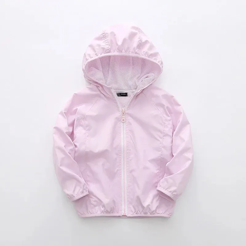 Spring Summer Boys Girl Jacket Solid Color Hooded Zipper Coats  Baby Girls Outerwear Kids Windbreaker