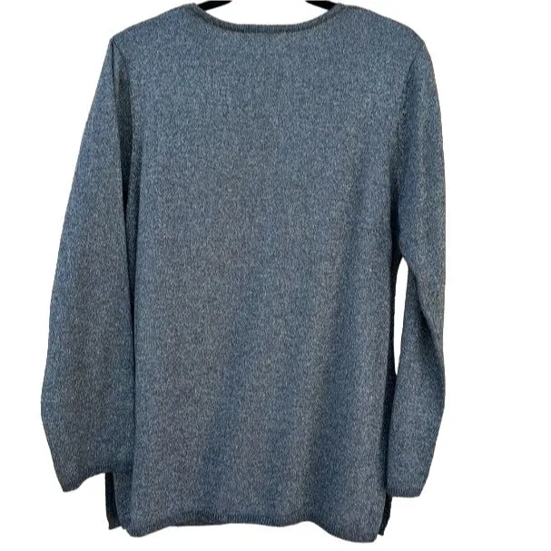 Susan Graver Style V Neck Long Sleeve Gray Glitter Metallic Lightweight Sweater