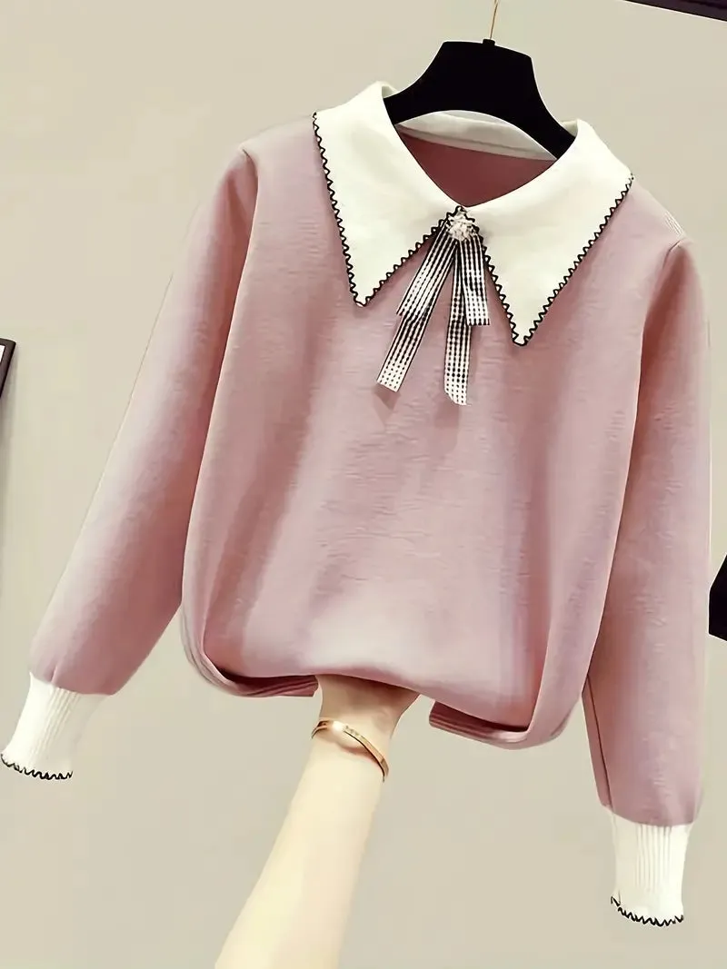 Sweet Black Bowknot Women Winter Sweater