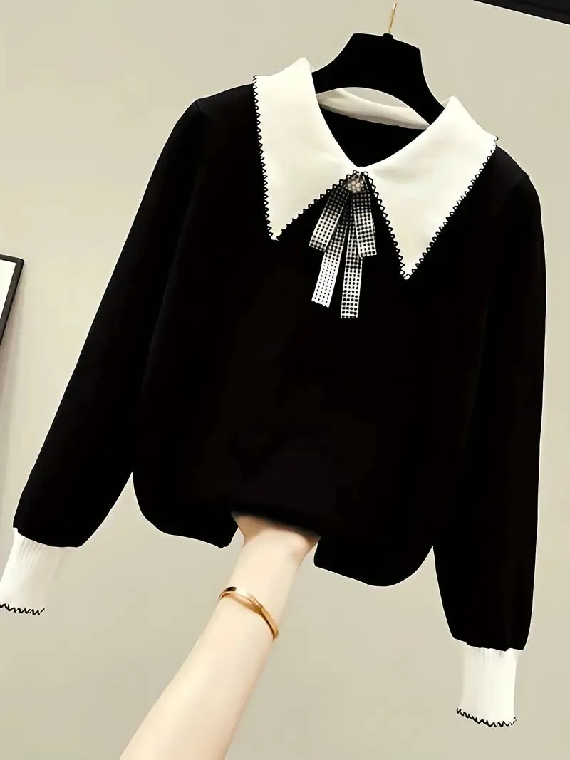 Sweet Black Bowknot Women Winter Sweater