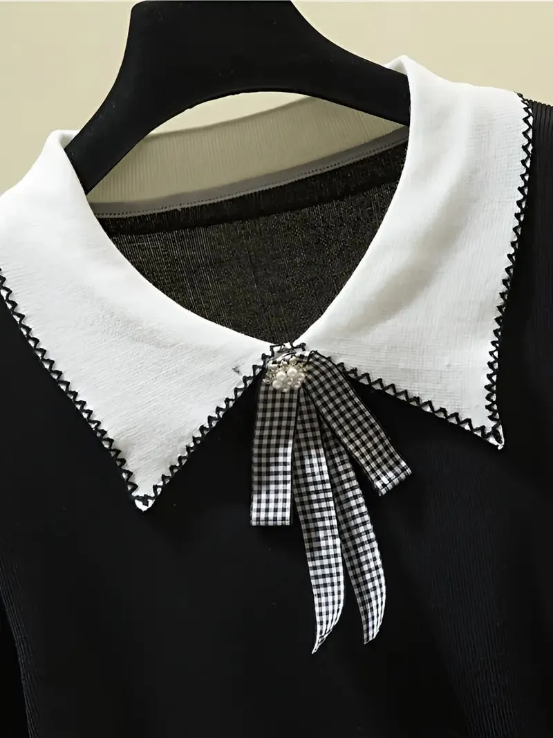 Sweet Black Bowknot Women Winter Sweater