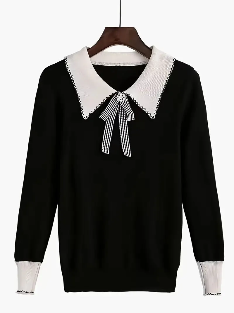 Sweet Black Bowknot Women Winter Sweater