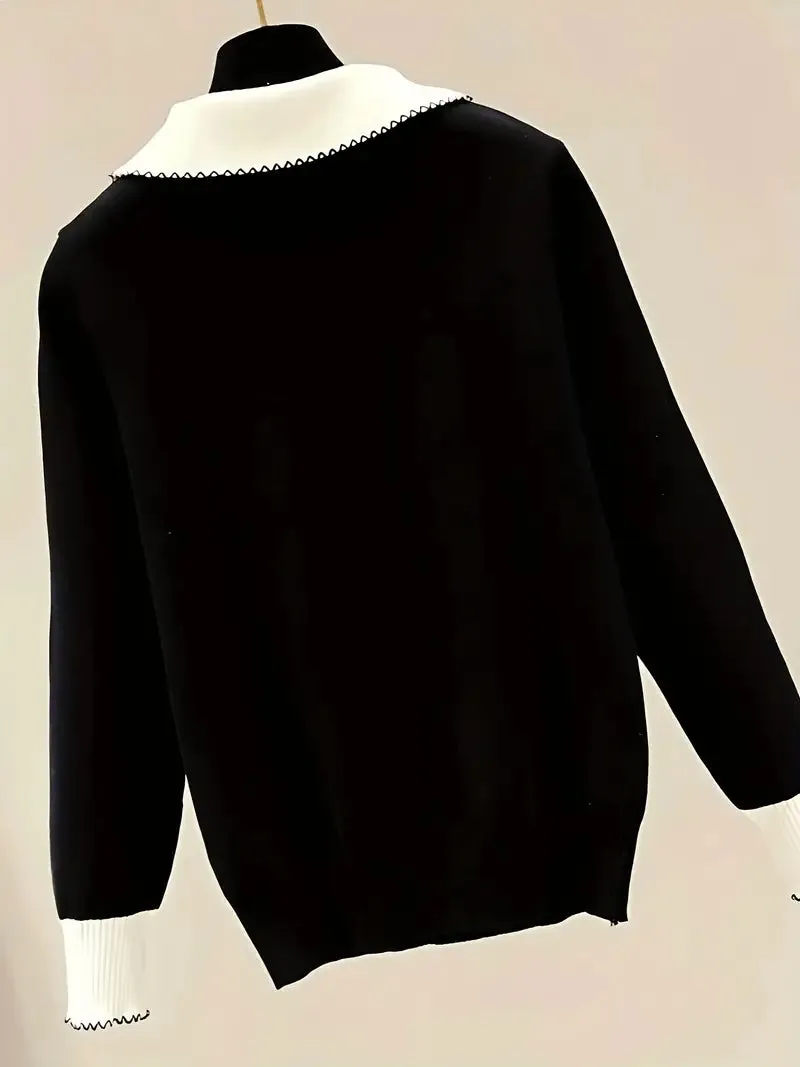 Sweet Black Bowknot Women Winter Sweater