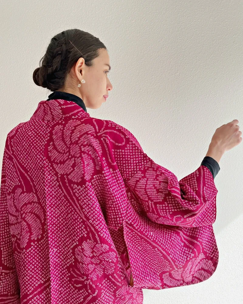 Swirly Petals Shibori Vintage Haori Kimono Jacket